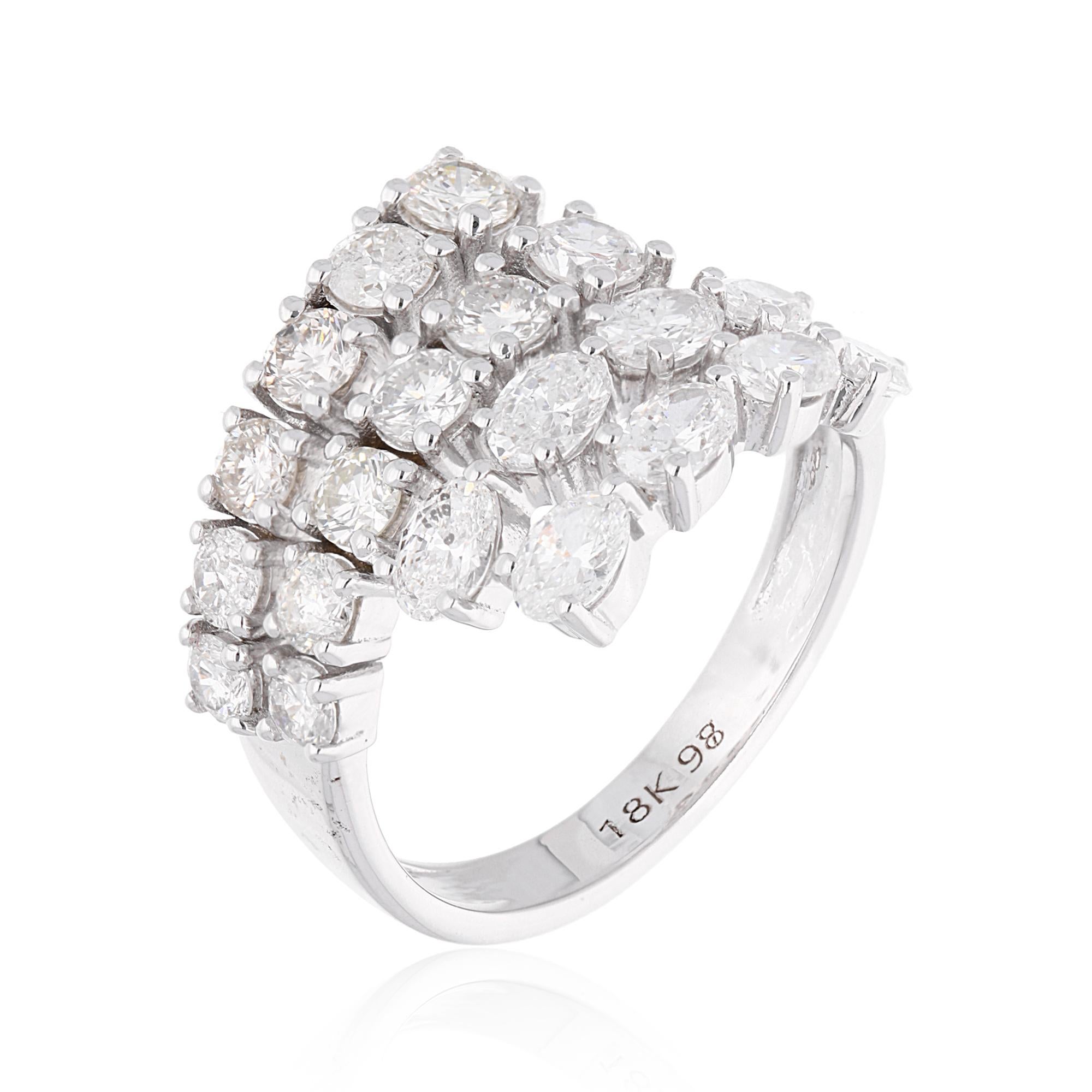Modern Real Round & Oval Shape Diamond Wrap Ring 18 Karat White Gold Handmade Jewelry For Sale