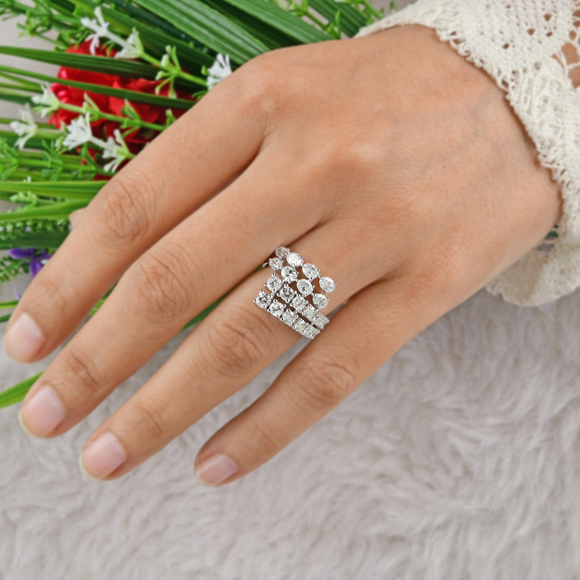 Women's Real Round & Oval Shape Diamond Wrap Ring 18 Karat White Gold Handmade Jewelry For Sale