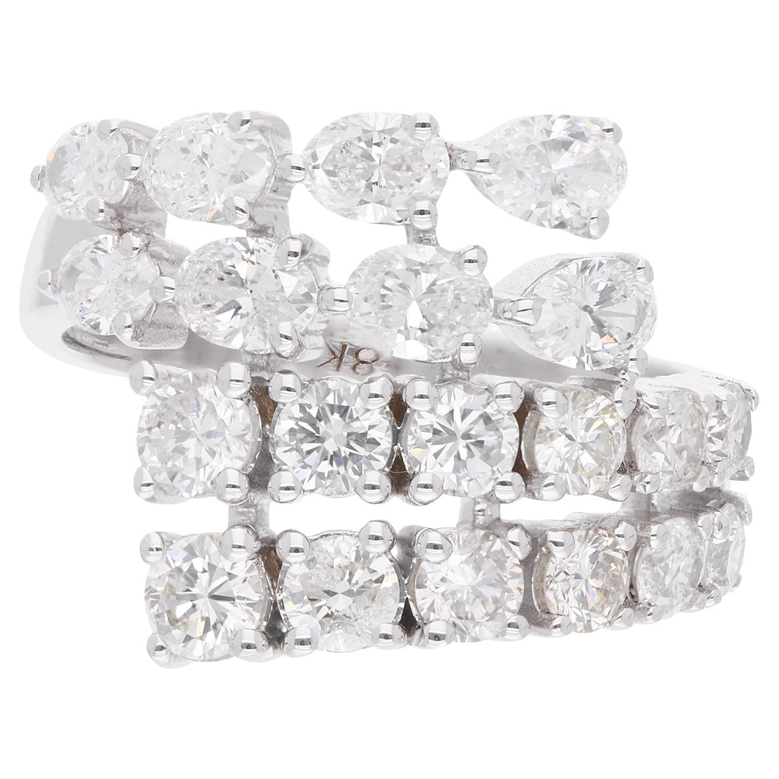 Real Round & Oval Shape Diamond Wrap Ring 18 Karat White Gold Handmade Jewelry For Sale