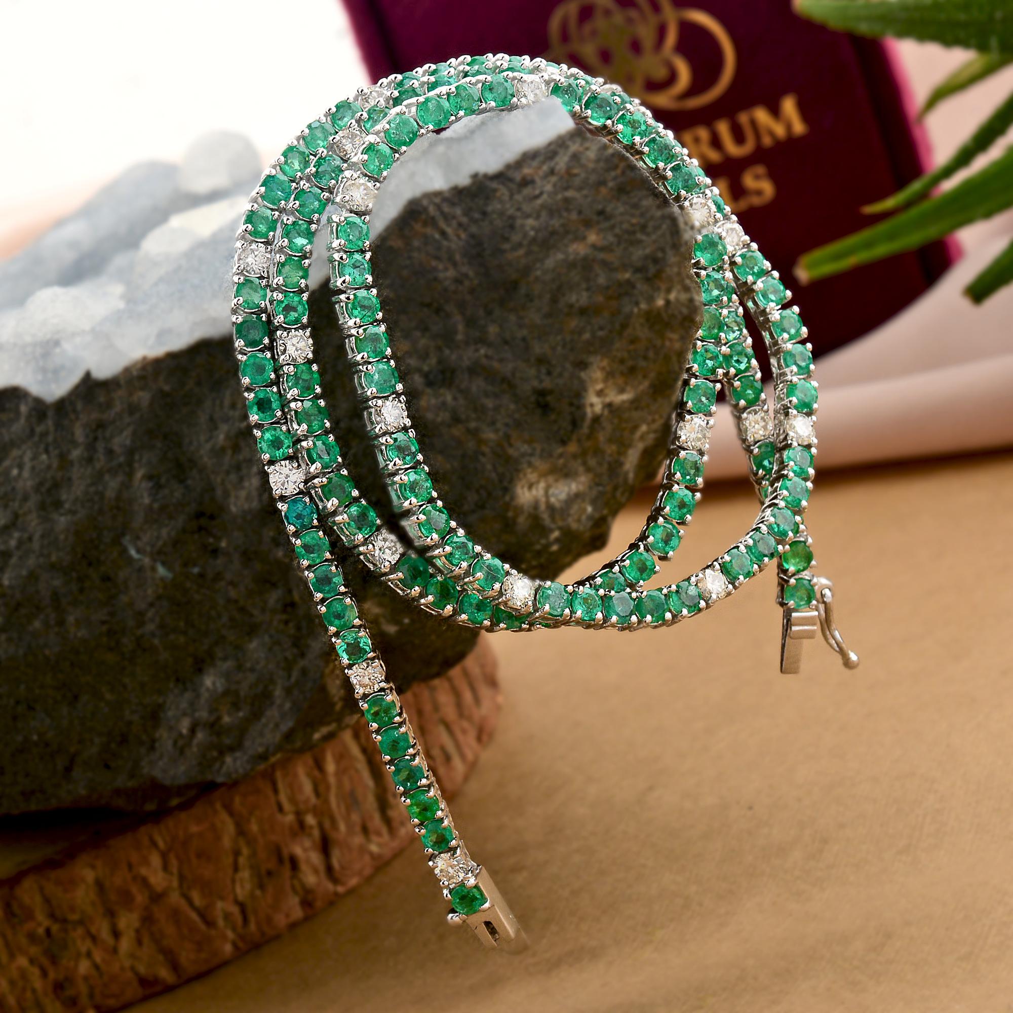 Modern Real Round Zambian Emerald Necklace Diamond 10 Karat White Gold Fine Jewelry For Sale