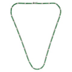 Real Round Zambian Emerald Necklace Diamond 10 Karat White Gold Fine Jewelry