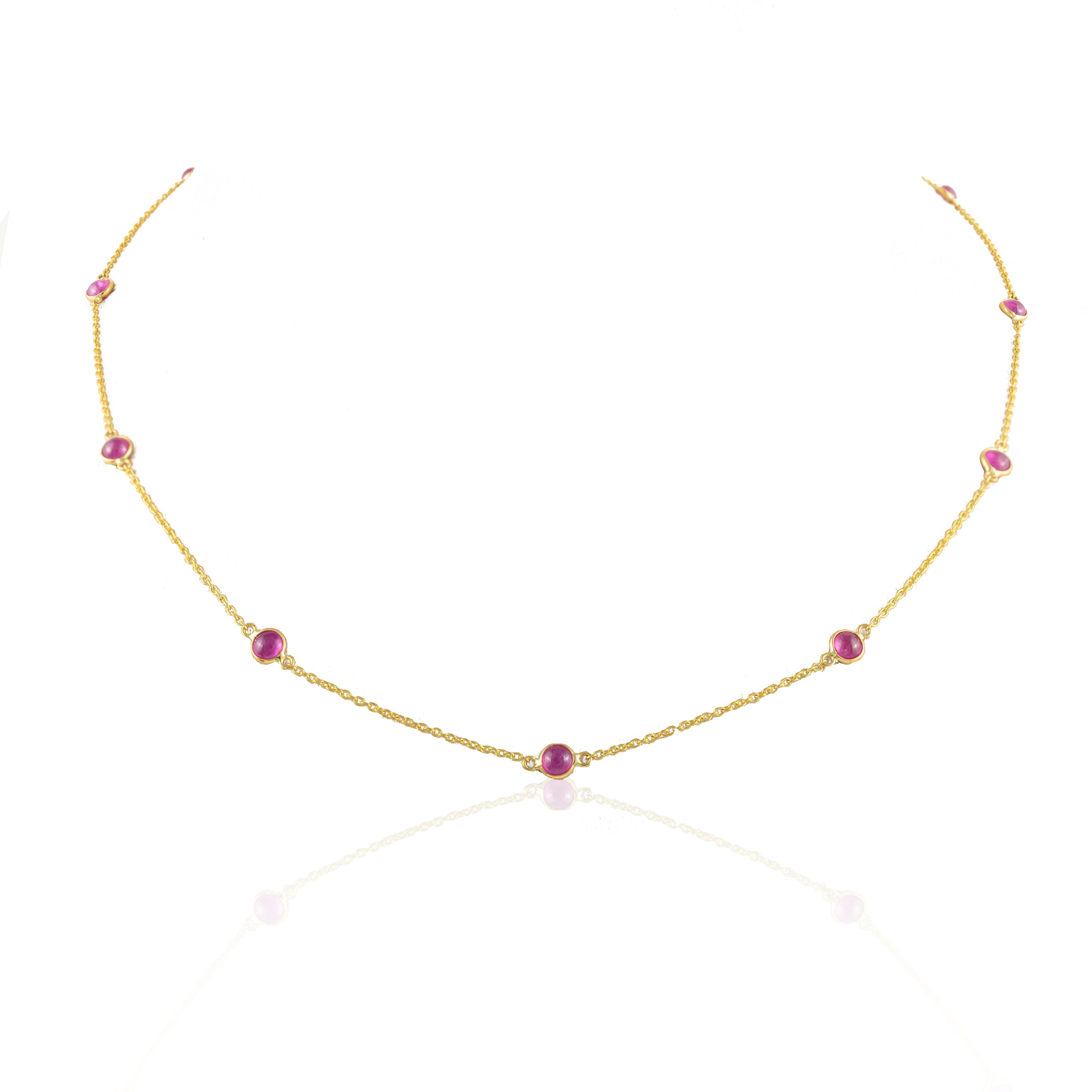 Real Ruby Station Chain Necklace 14k Solid Yellow Gold, Christmas Gift For Her 5