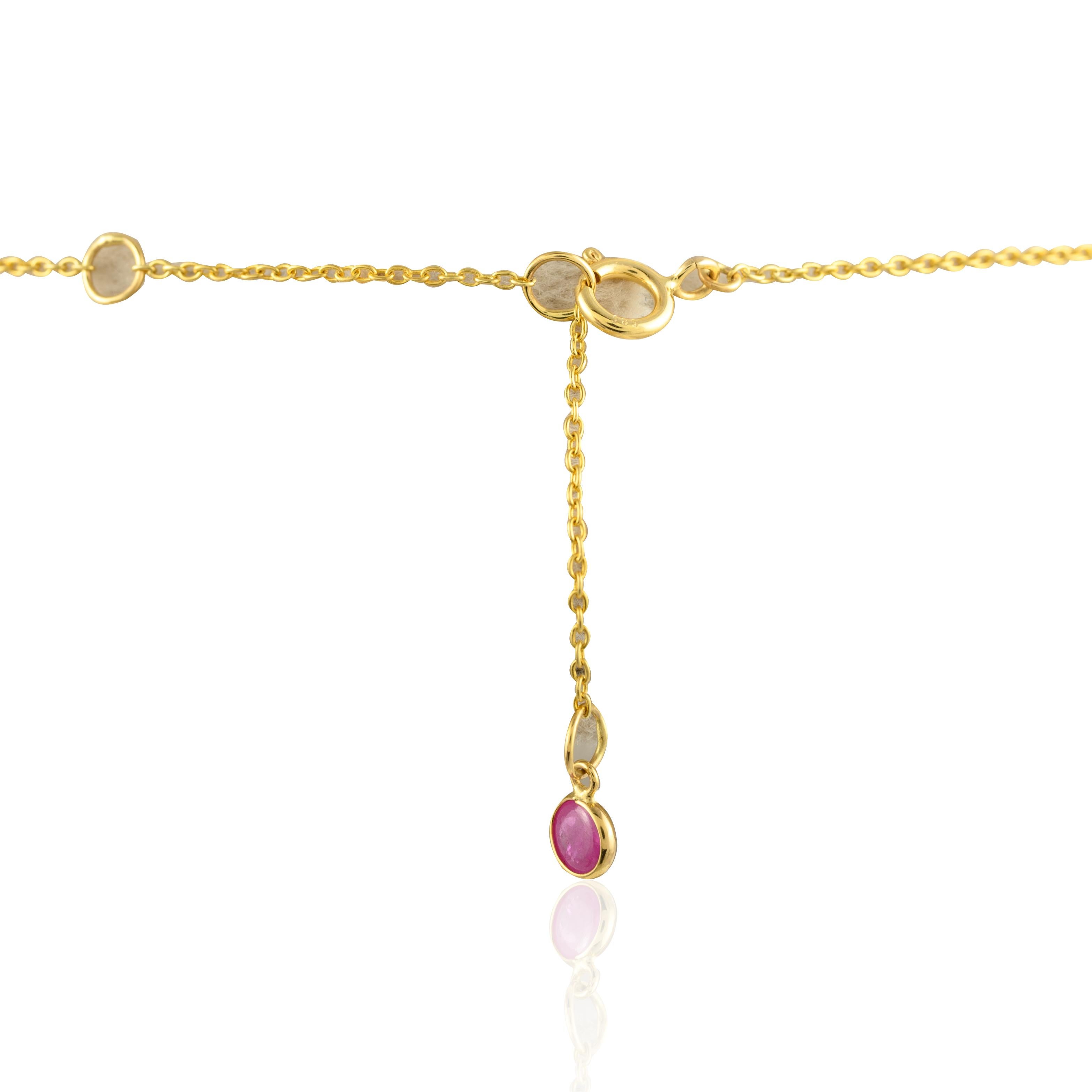 Real Ruby Station Chain Necklace 14k Solid Yellow Gold, Christmas Gift For Her For Sale 1