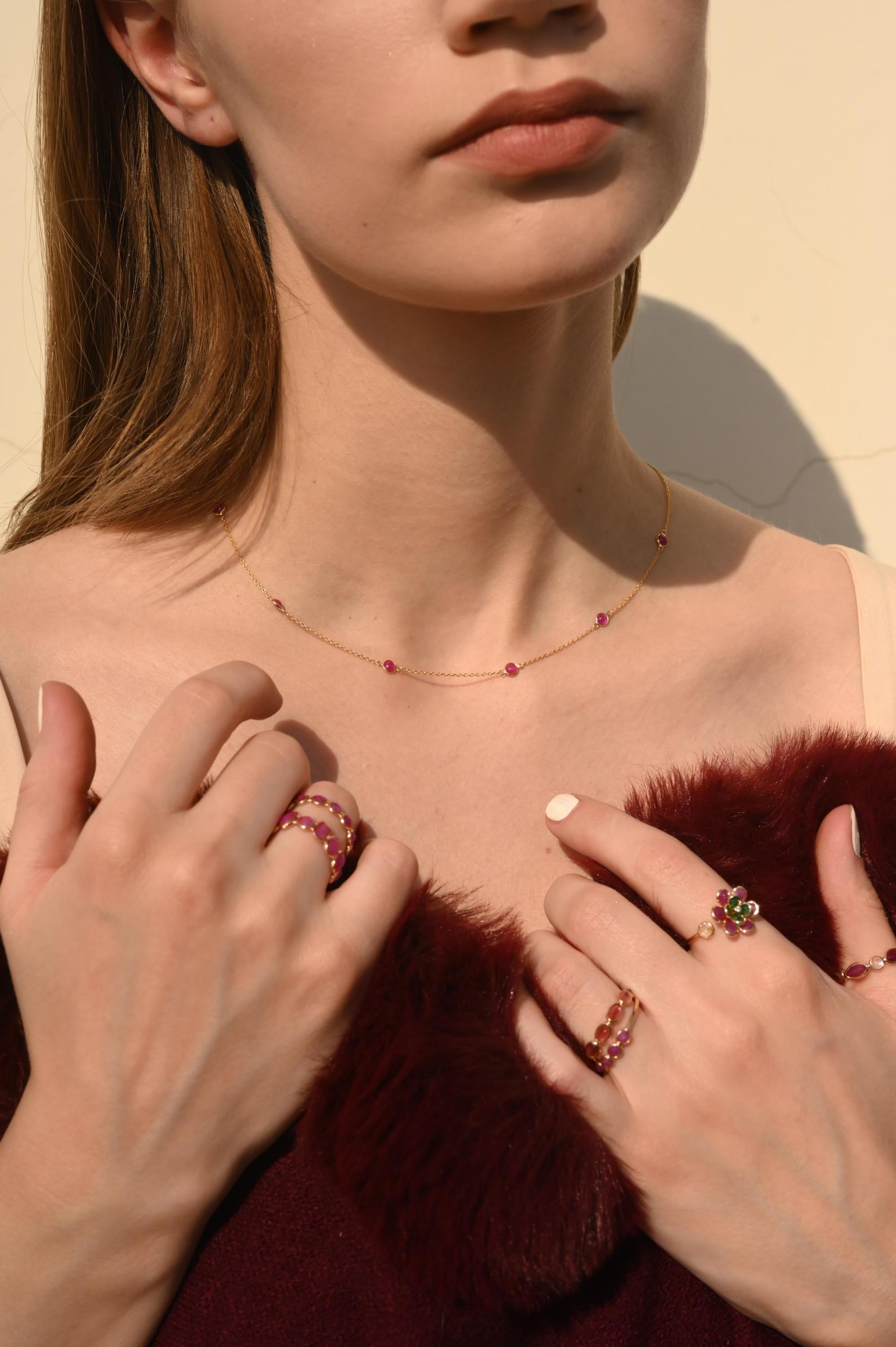 Real Rubin Station Kette Halskette 14k massives Gelbgold, Geschenk für sie im Angebot 7