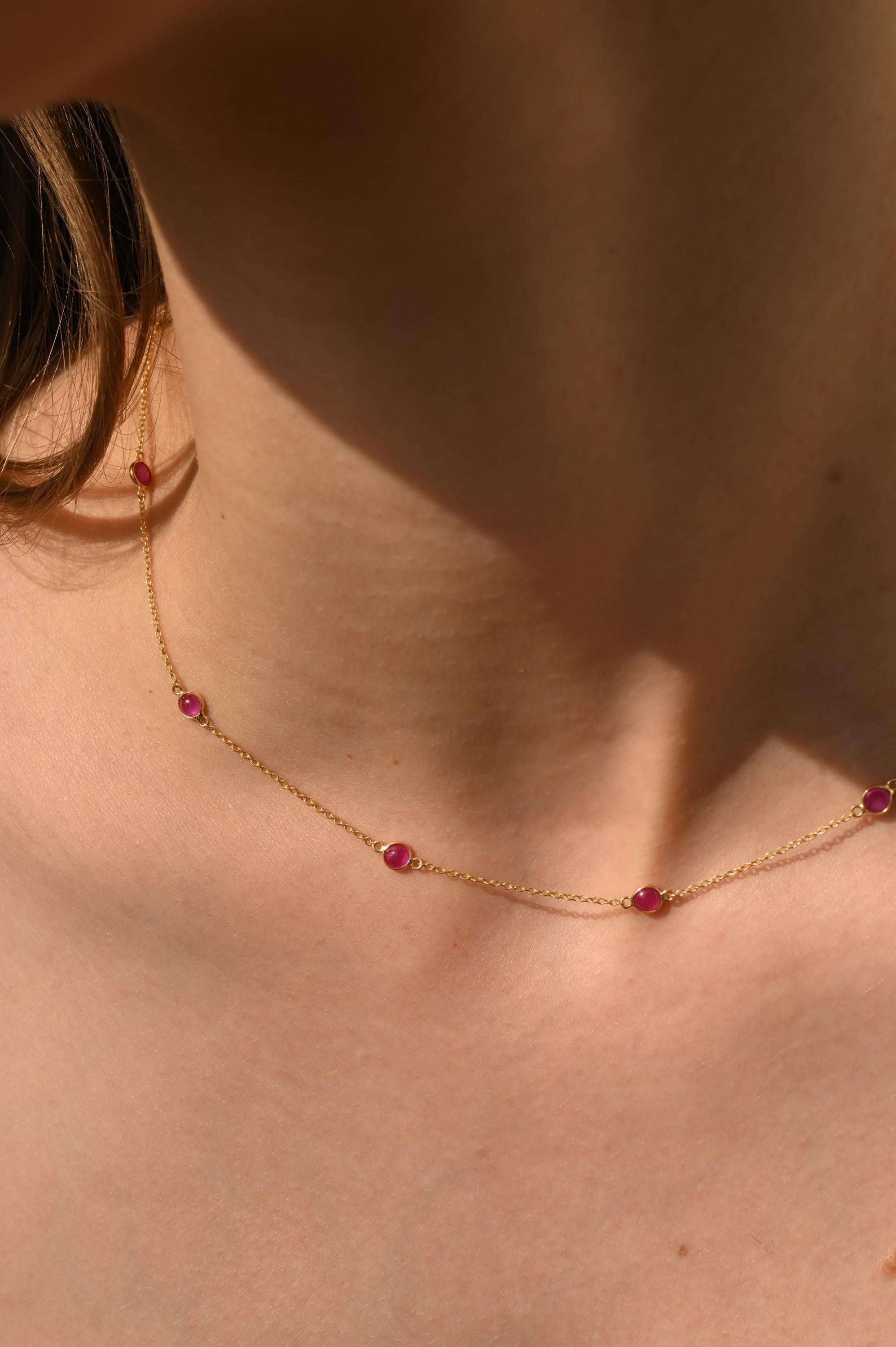 Real Rubin Station Kette Halskette 14k massives Gelbgold, Geschenk für sie Damen im Angebot