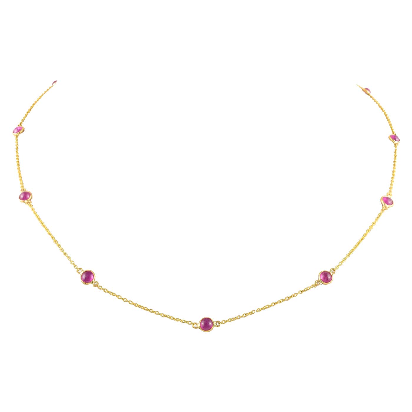 Real Ruby Station Chain Necklace 14k Solid Yellow Gold, Gift for Her ...