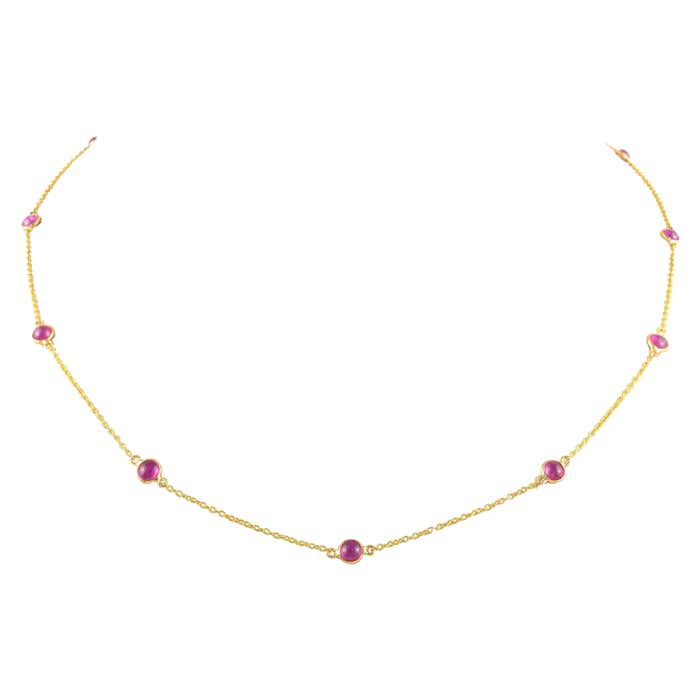 Real Ruby Station Chain Necklace 14k Solid Yellow Gold, Gift for Her ...