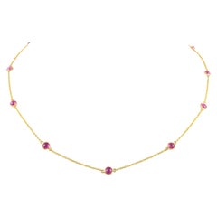 Real Ruby Station Chain Necklace 14k Solid Yellow Gold, Gift for Her