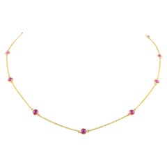 Real Ruby Station Chain Necklace 14k Solid Yellow Gold, Gift for Her