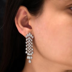SI Clarity HI Color 9.57Ct Diamond Cascade Chandelier Earrings 18k White Gold
