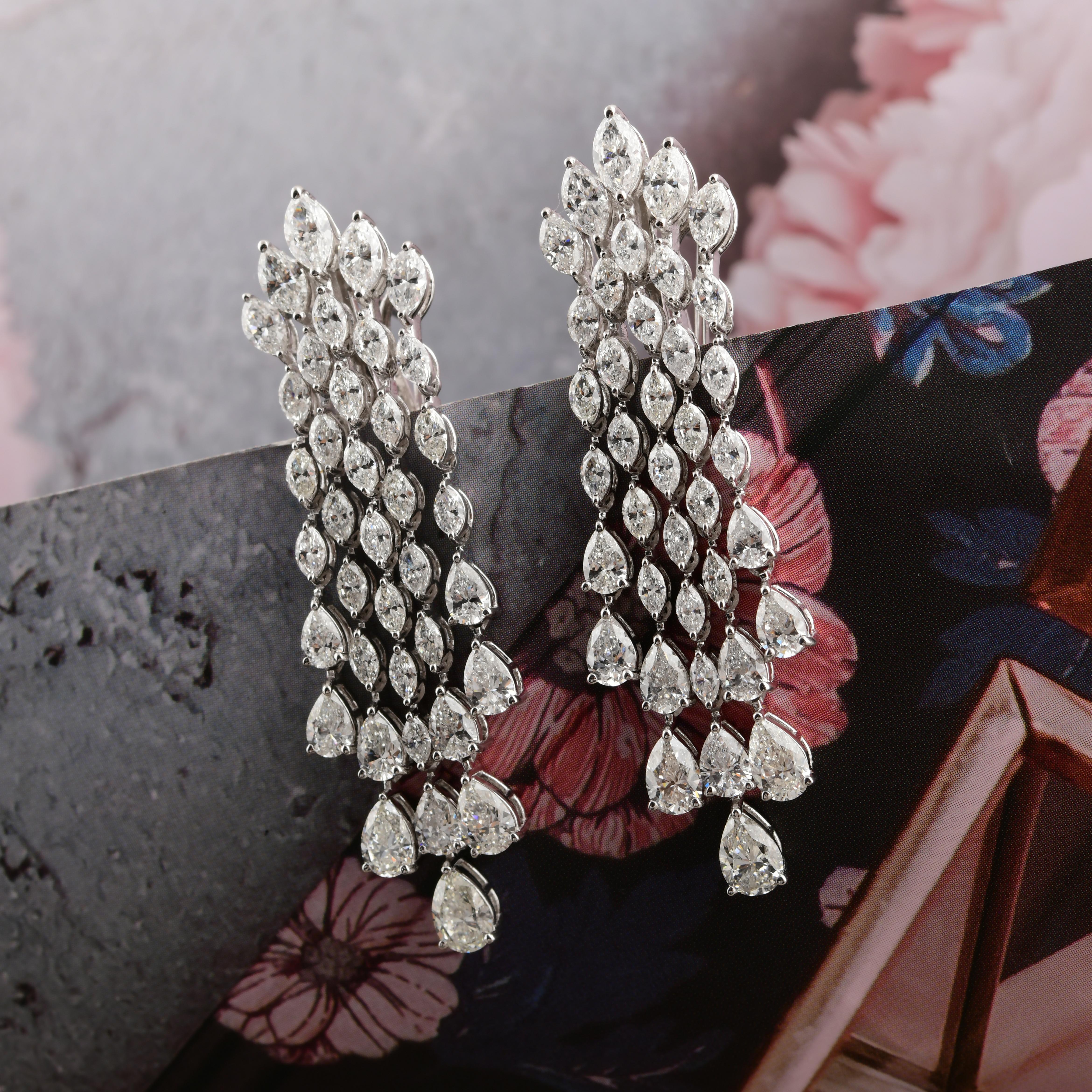 Moderniste Boucles d'oreilles chandelier en or blanc 18k avec 9.57cts de diamants réels SI Clarity HI Color en vente