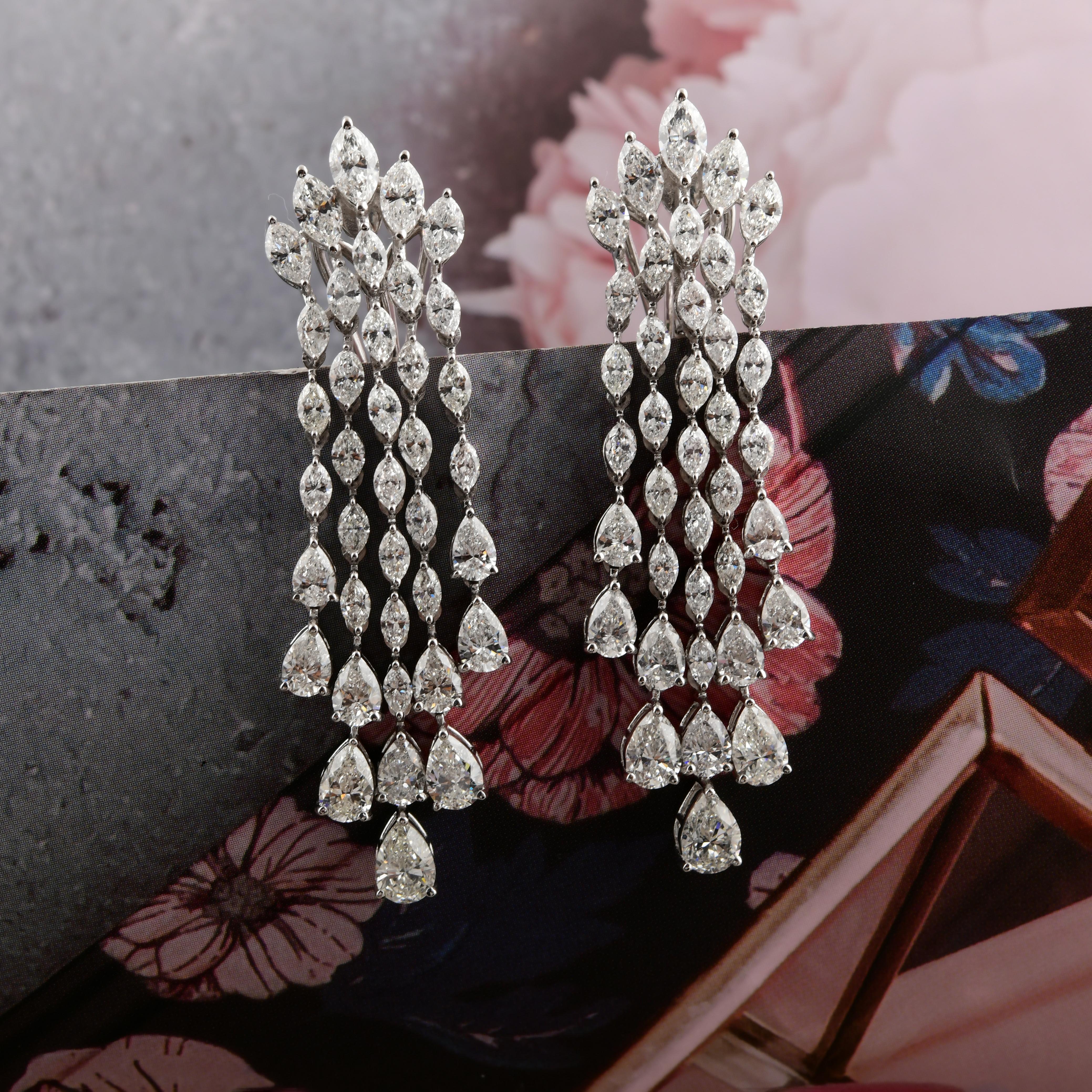 Boucles d'oreilles chandelier en or blanc 18k avec 9.57cts de diamants réels SI Clarity HI Color Pour femmes en vente