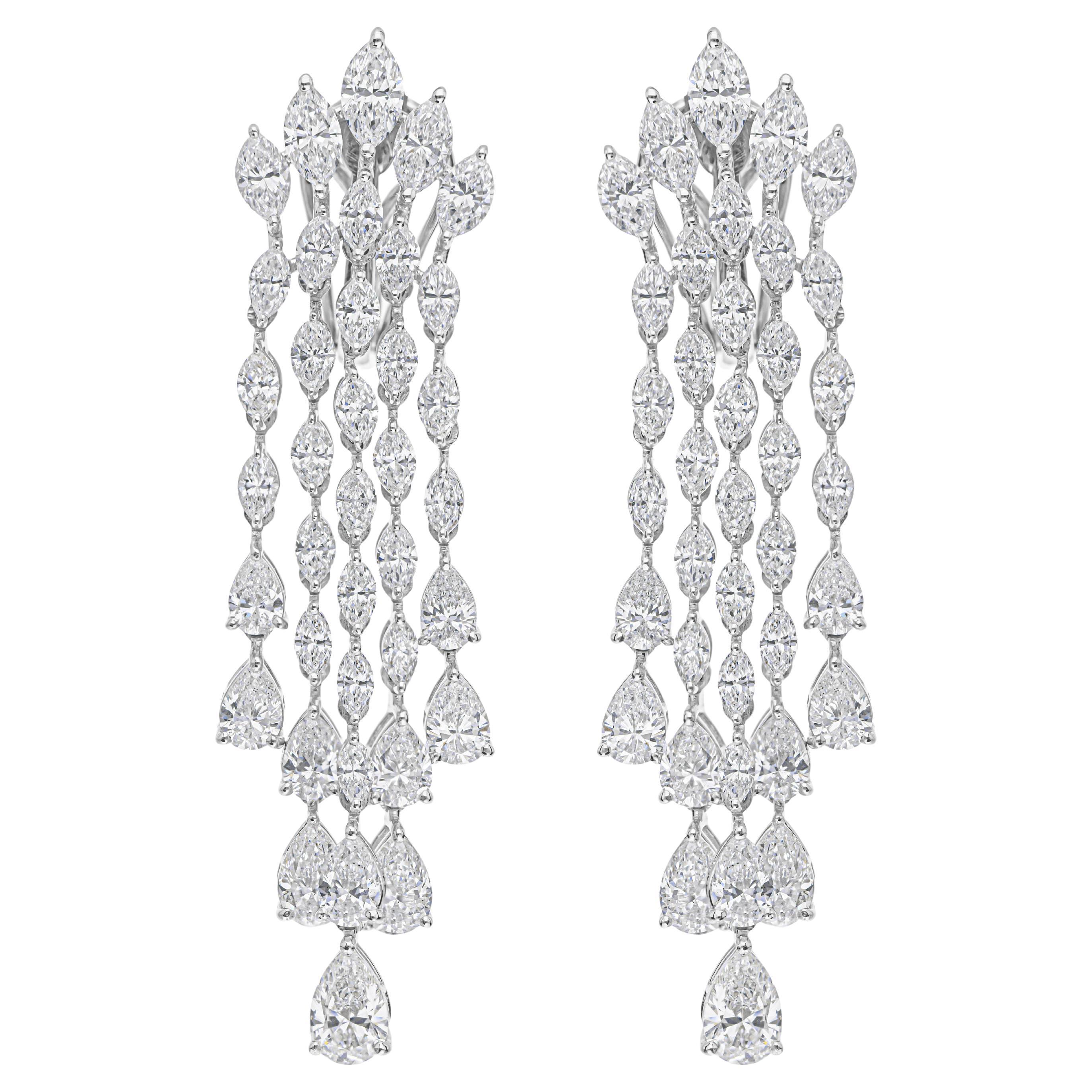 Boucles d'oreilles chandelier en or blanc 18k avec 9.57cts de diamants réels SI Clarity HI Color en vente