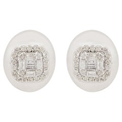Real SI Clarity HI Color Baguette Diamond Oval Stud Earrings 10 Karat White Gold