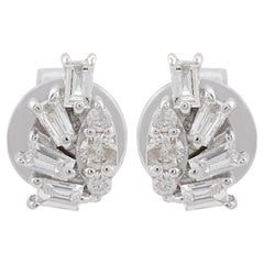 Real SI Reinheit HI Farbe Baguette Runde Diamant-Ohrstecker 10 Kt Weißgold