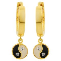 Real SI Clarity HI Color Diamond Yin Yang Hoop Earrings 14k Yellow Gold Jewelry