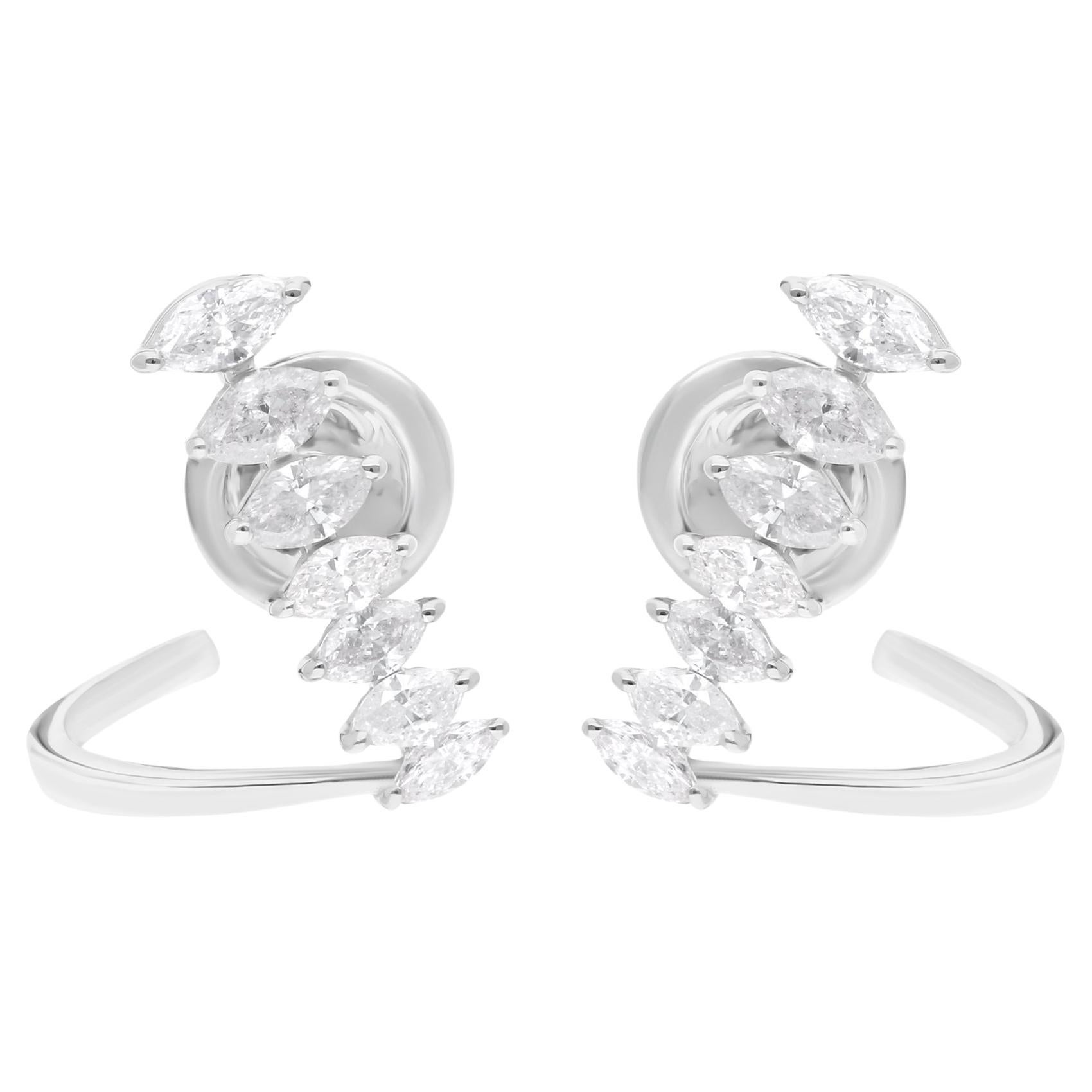 Real SI Clarity HI Color Marquise Diamond Earrings 14 Karat White Gold 0.82 Ct.