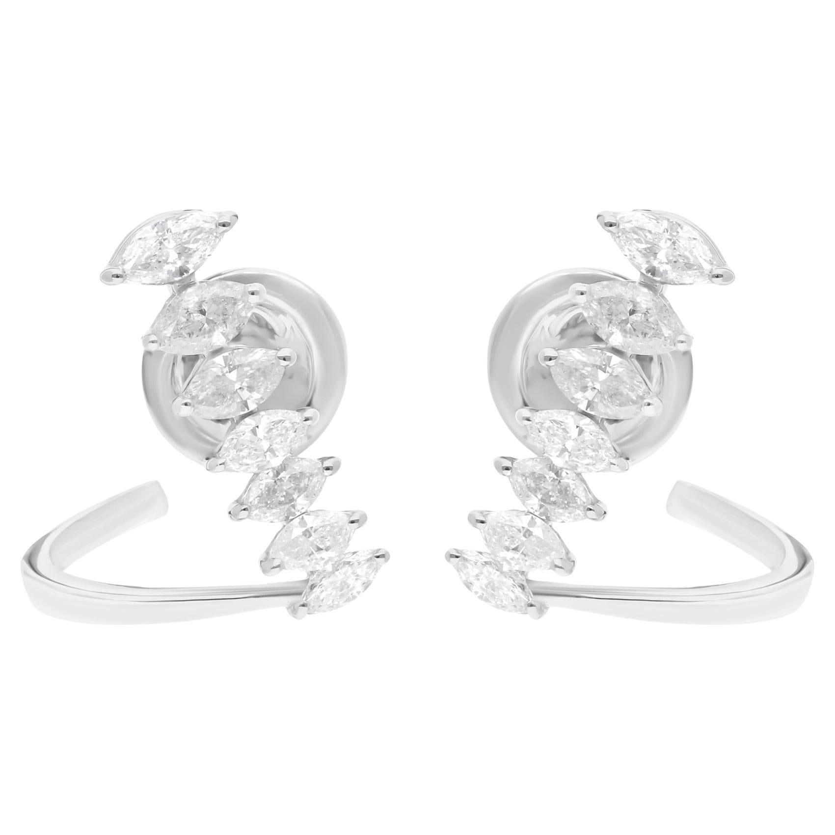Real SI Clarity HI Color Marquise Diamond Earrings 18 Karat White Gold 0.82 Ct.