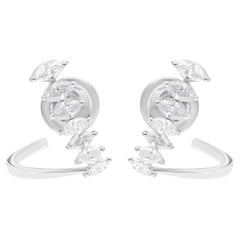 Real SI Clarity HI Color Marquise Diamond Earrings 18 Karat White Gold 0.82 Ct.