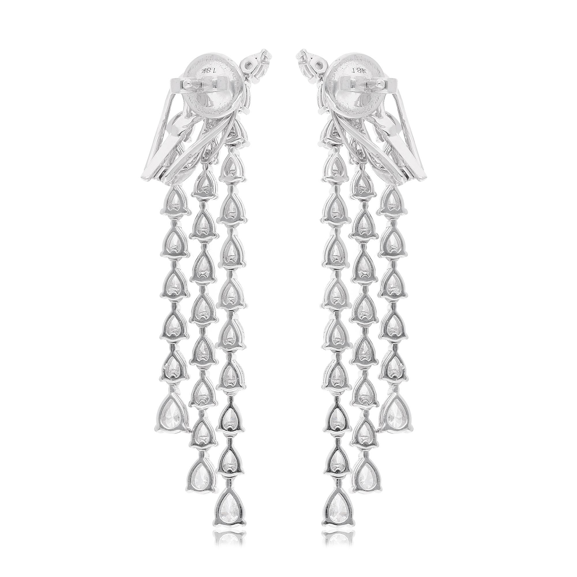 Real SI Clarity HI Color Multi Shape Diamond Dangle Earrings 10 Karat White Gold In New Condition For Sale In Diera, Dubai