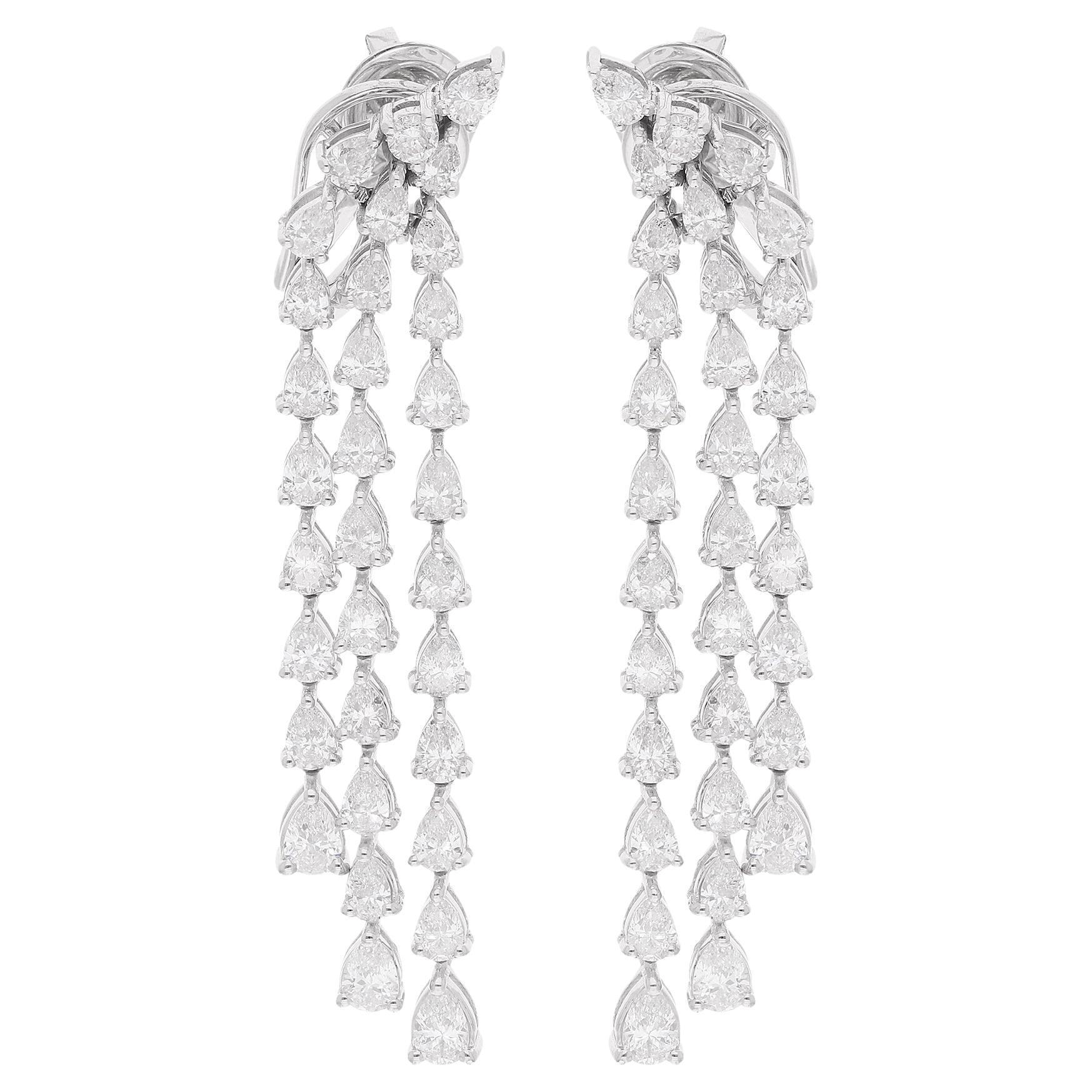 Real SI Clarity HI Color Multi Shape Diamond Dangle Earrings 10 Karat White Gold For Sale