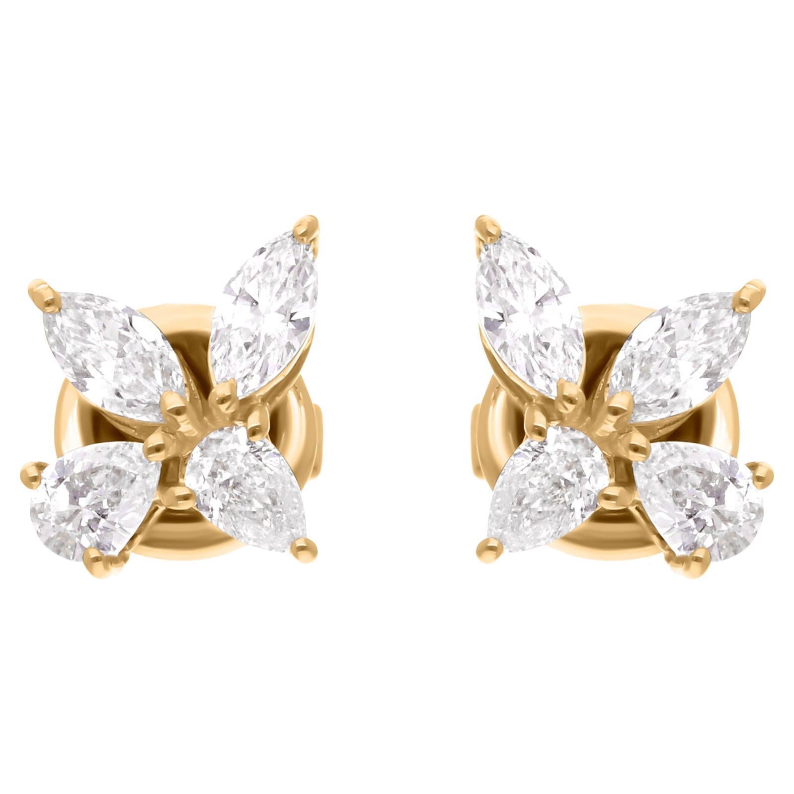 SI Clarity HI Color Brilliant Cut Diamond Stud Earrings 14 Karat Yellow Gold
