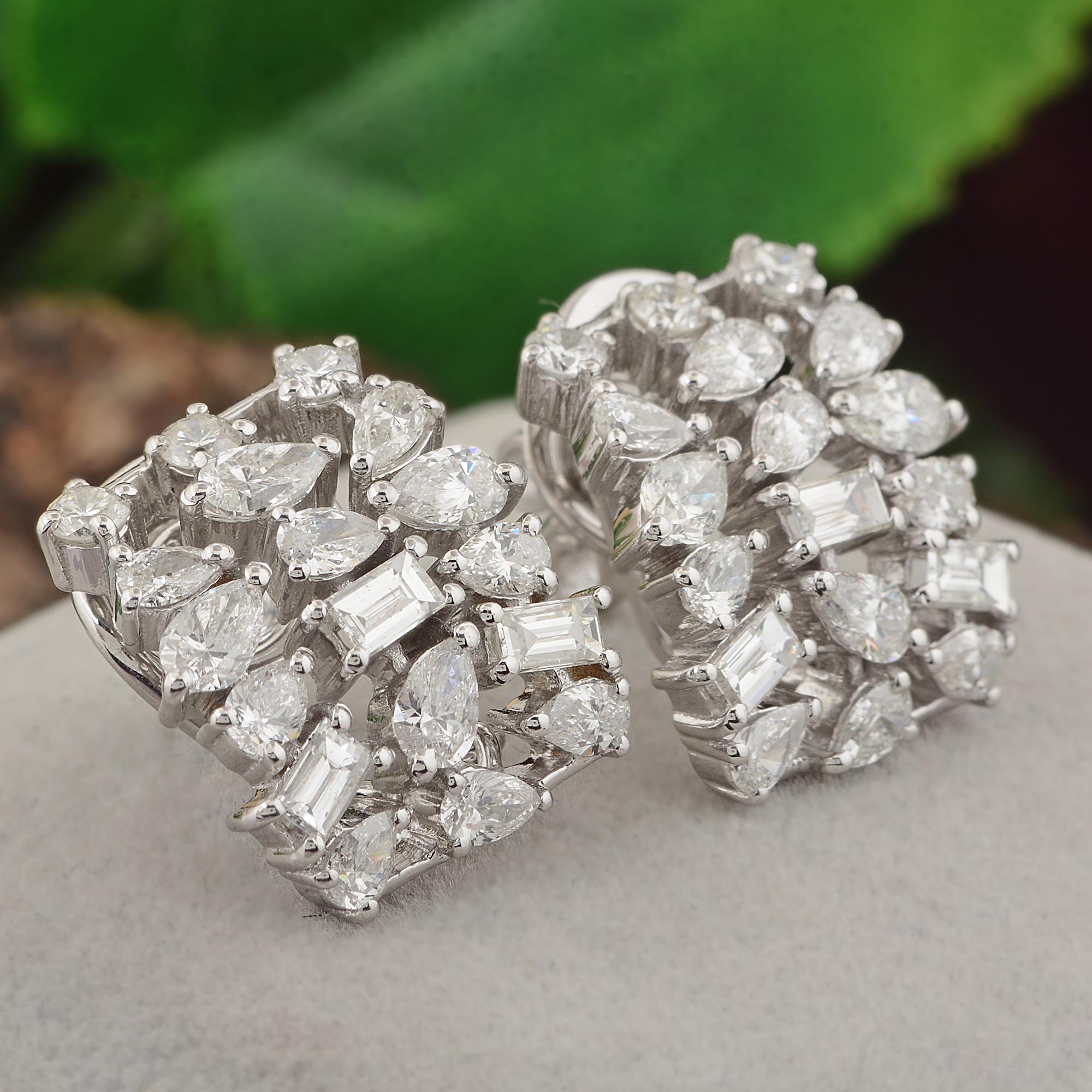 Modern Real SI Clarity HI Color Pear Diamond Cluster Earrings 14k White Gold 3.32 Ct. For Sale