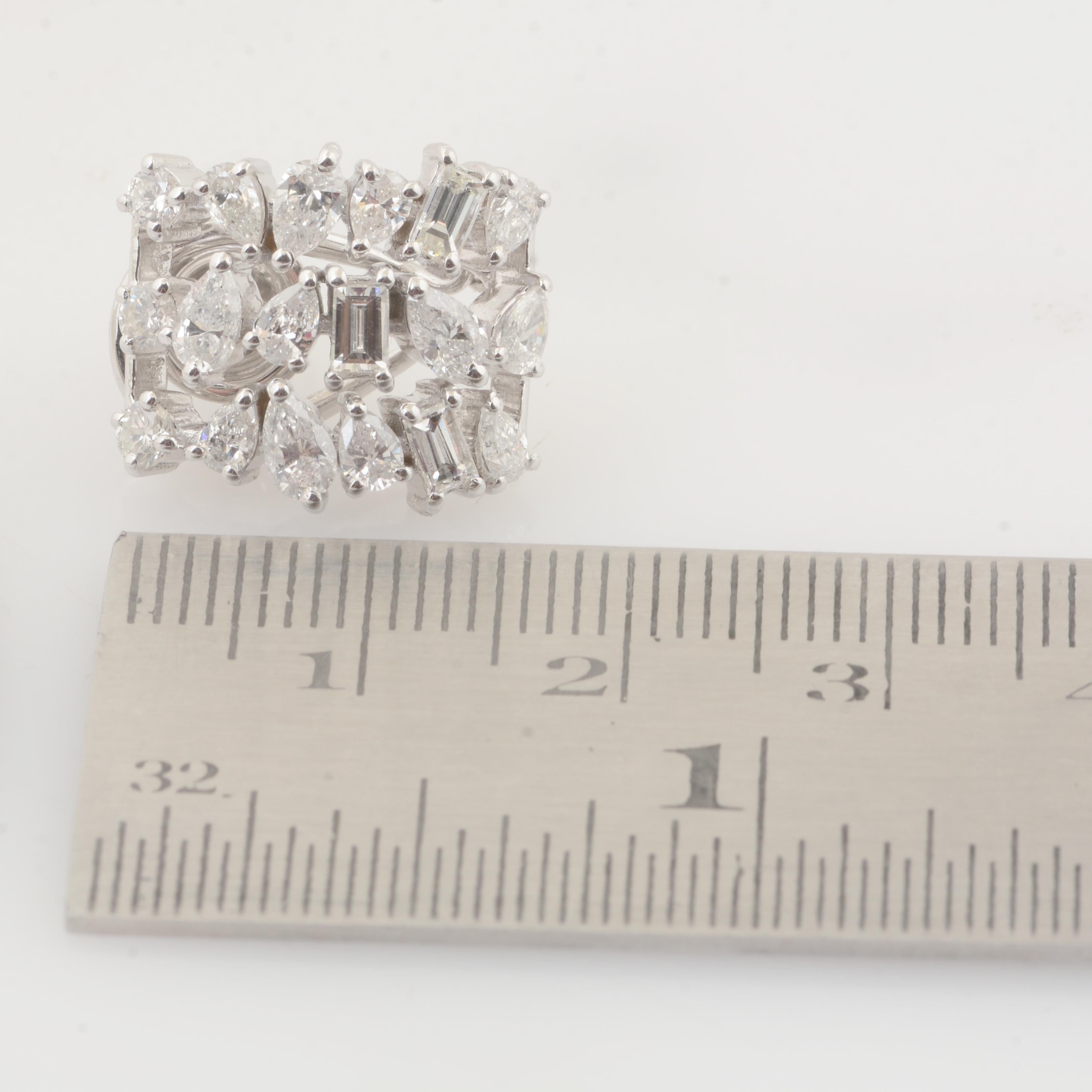 Baguette Cut Real SI Clarity HI Color Pear Diamond Cluster Earrings 14k White Gold 3.32 Ct. For Sale
