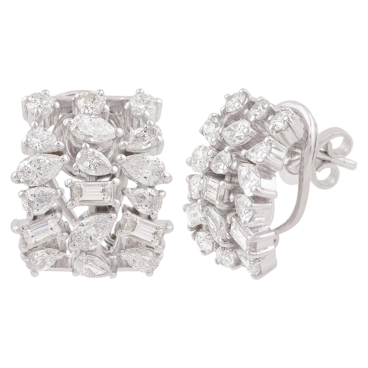 Real SI Clarity HI Color Pear Diamond Cluster Earrings 14k White Gold 3.32 Ct. For Sale
