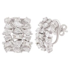 Real SI Clarity HI Color Pear Diamond Cluster Earrings 14k White Gold 3.32 Ct.