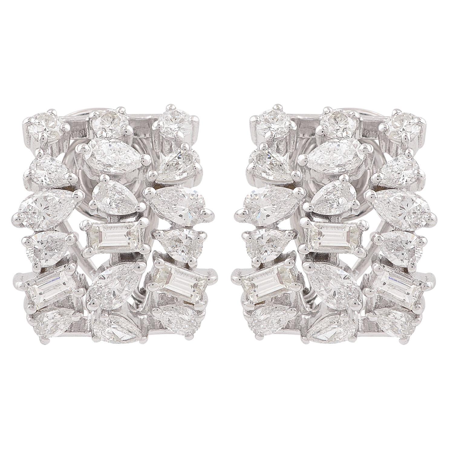 Real SI Clarity HI Color Pear Diamond Cluster Earrings 18k White Gold 3.32 Ct.