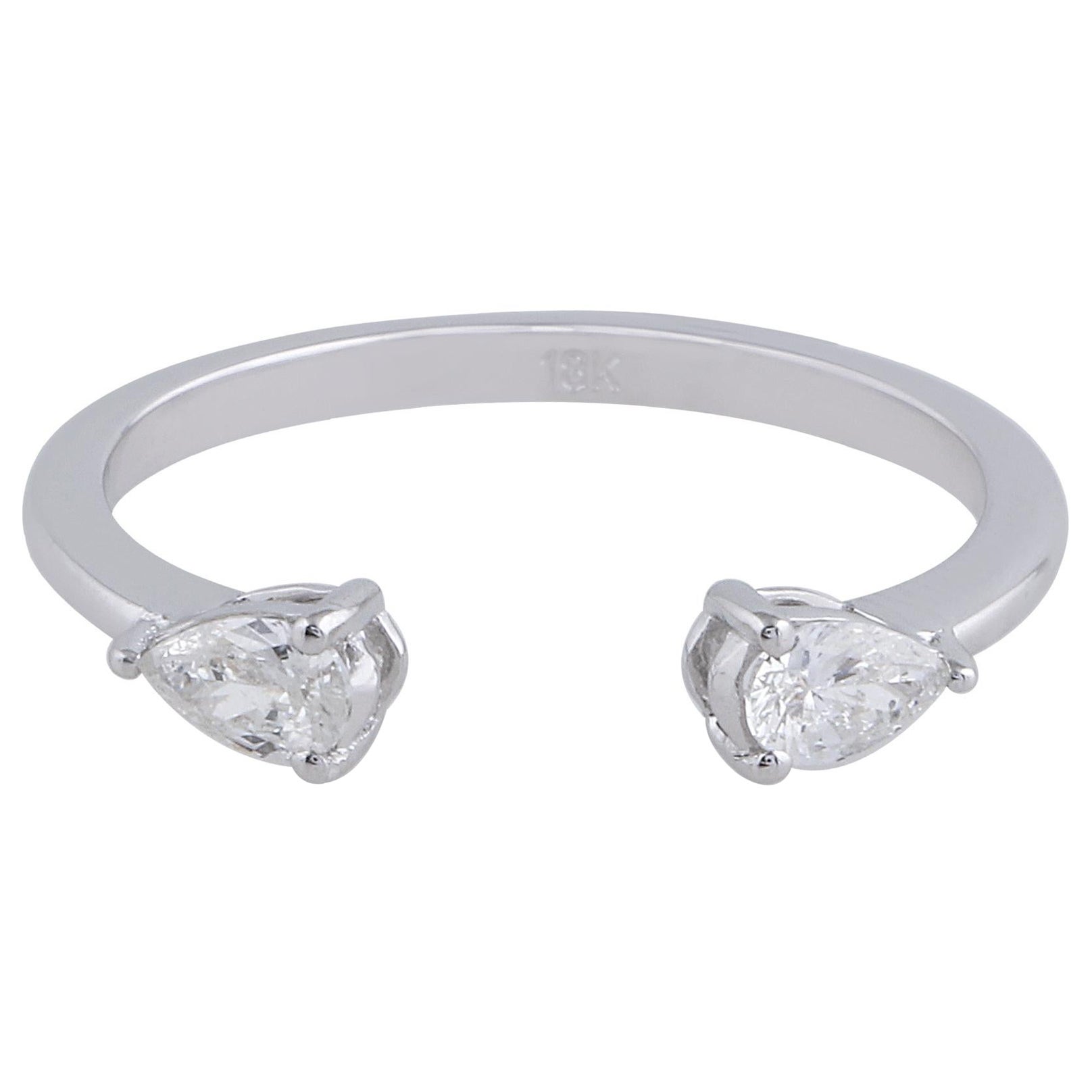 Natural SI Clarity HI Color Pear Diamond Cuff Ring 18 Karat White Gold Jewelry