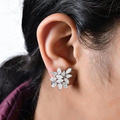 Real SI/H Pear Marquise Diamond Cluster Earrings 18k White Gold Jewelry 6.04 Ct.