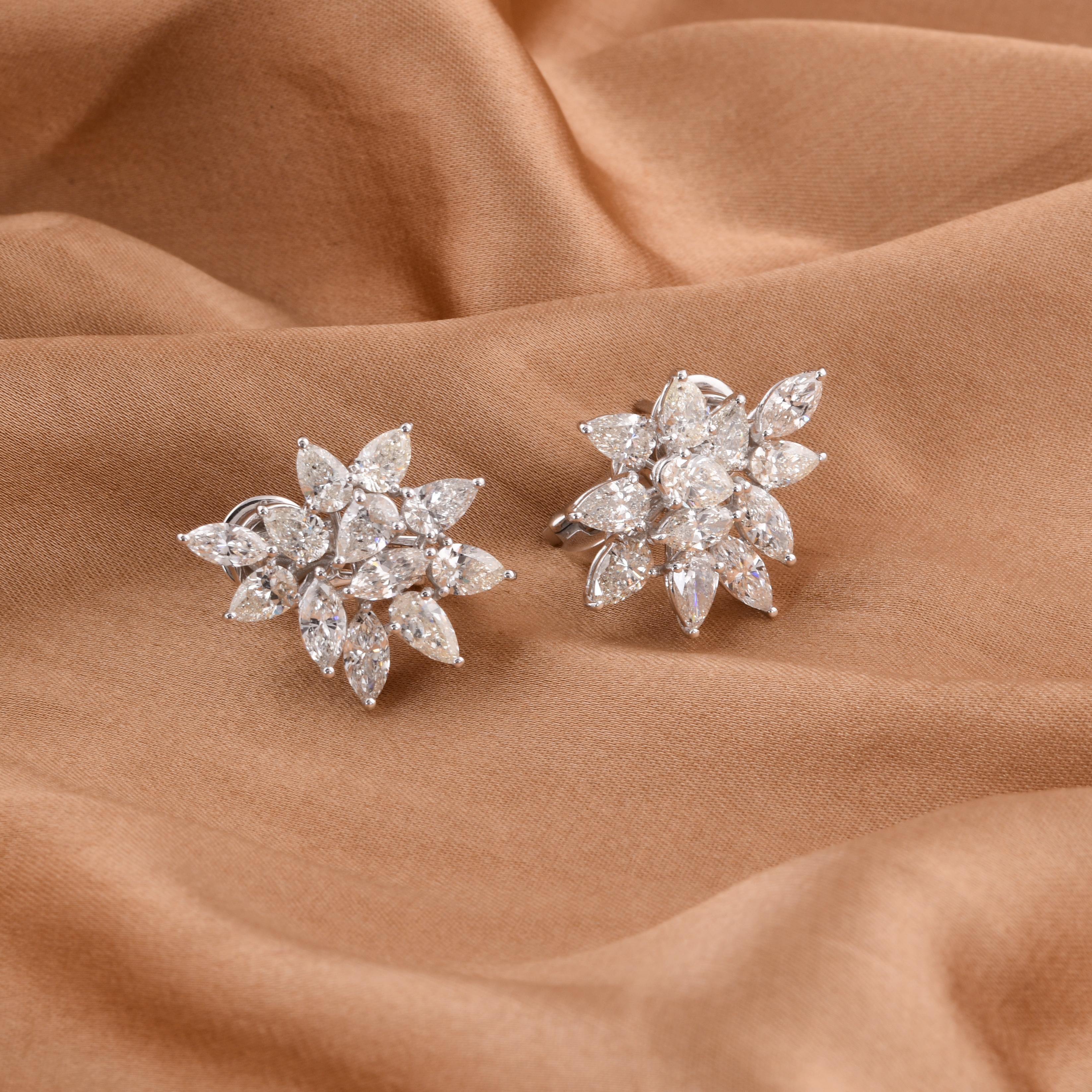 Taglio marquise Orecchini a grappolo con diamanti reali SI/H Pear Marquise Gioielli in oro bianco 18k 6,04 Ct. in vendita