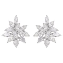 Pendientes de racimo de diamantes marquesa pera SI/H reales Joyería de oro blanco de 18k 6,04 qt.