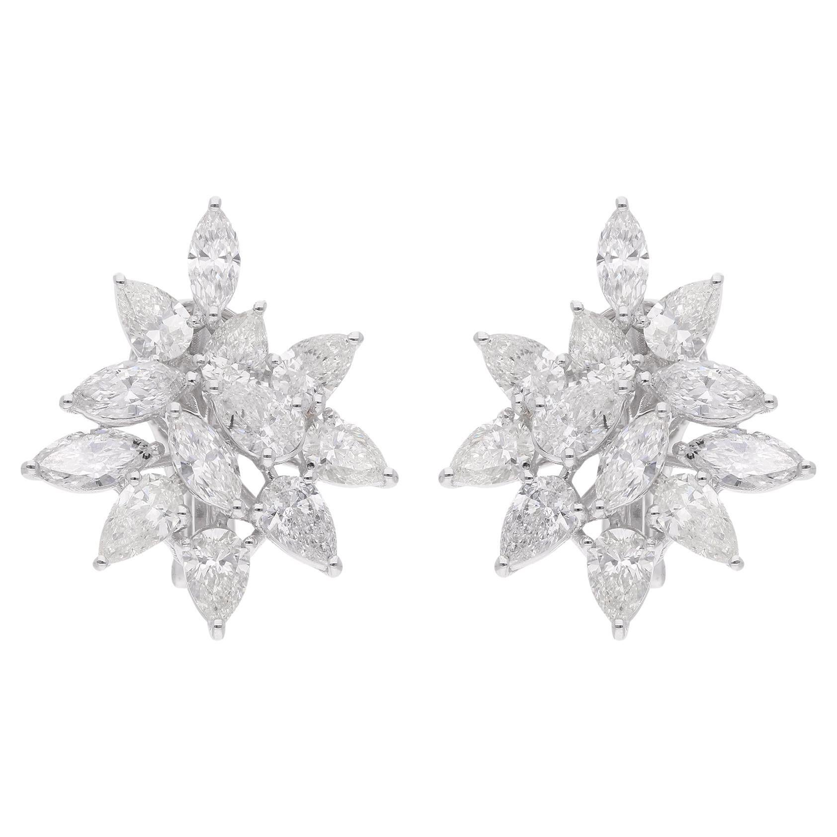 Orecchini a grappolo con diamanti reali SI/H Pear Marquise Gioielli in oro bianco 18k 6,04 Ct.