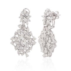 Real SI/HI Pear Marquise Diamond Cluster Earrings 18 Karat White Gold 4.60 Ct.