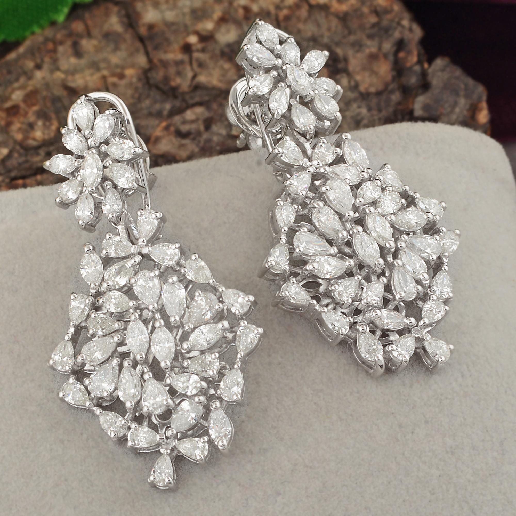 Modern Real SI/HI Pear Marquise Diamond Cluster Earrings 18 Karat White Gold 4.60 Ct. For Sale