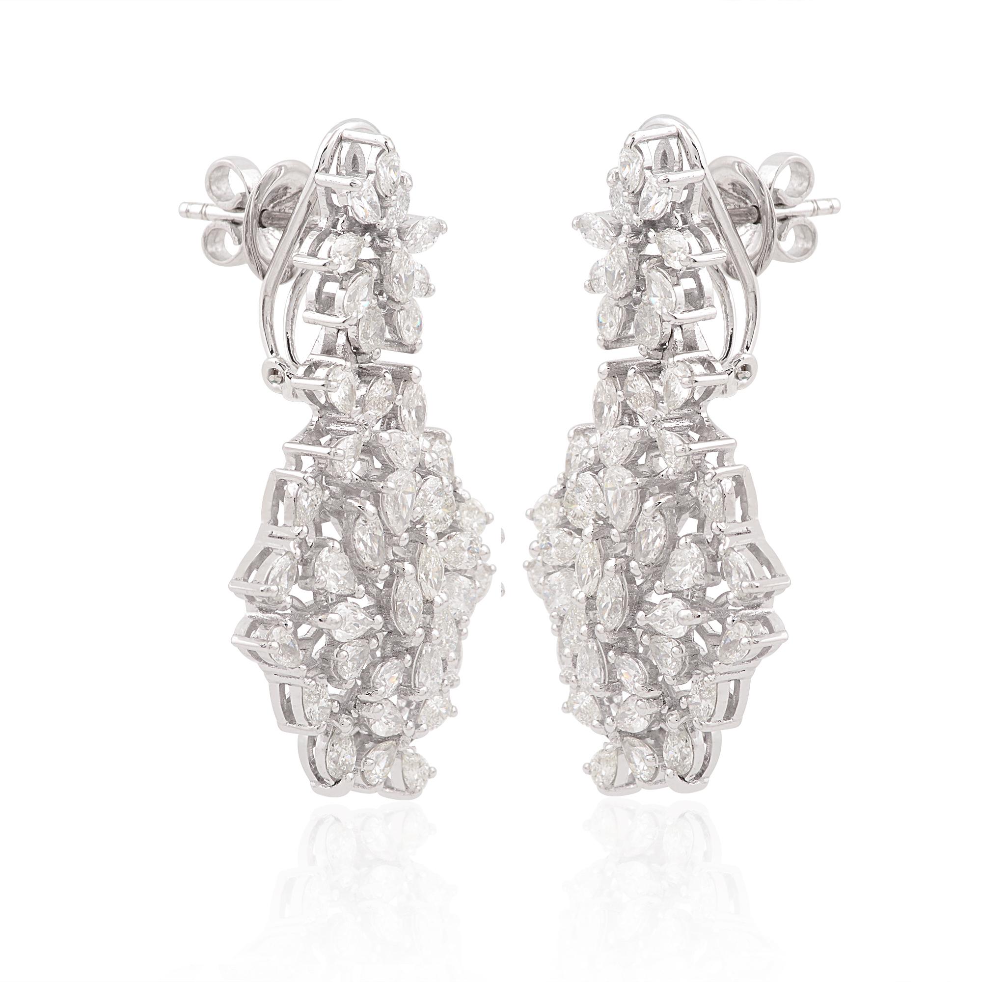 Pear Cut Real SI/HI Pear Marquise Diamond Cluster Earrings 18 Karat White Gold 4.60 Ct. For Sale