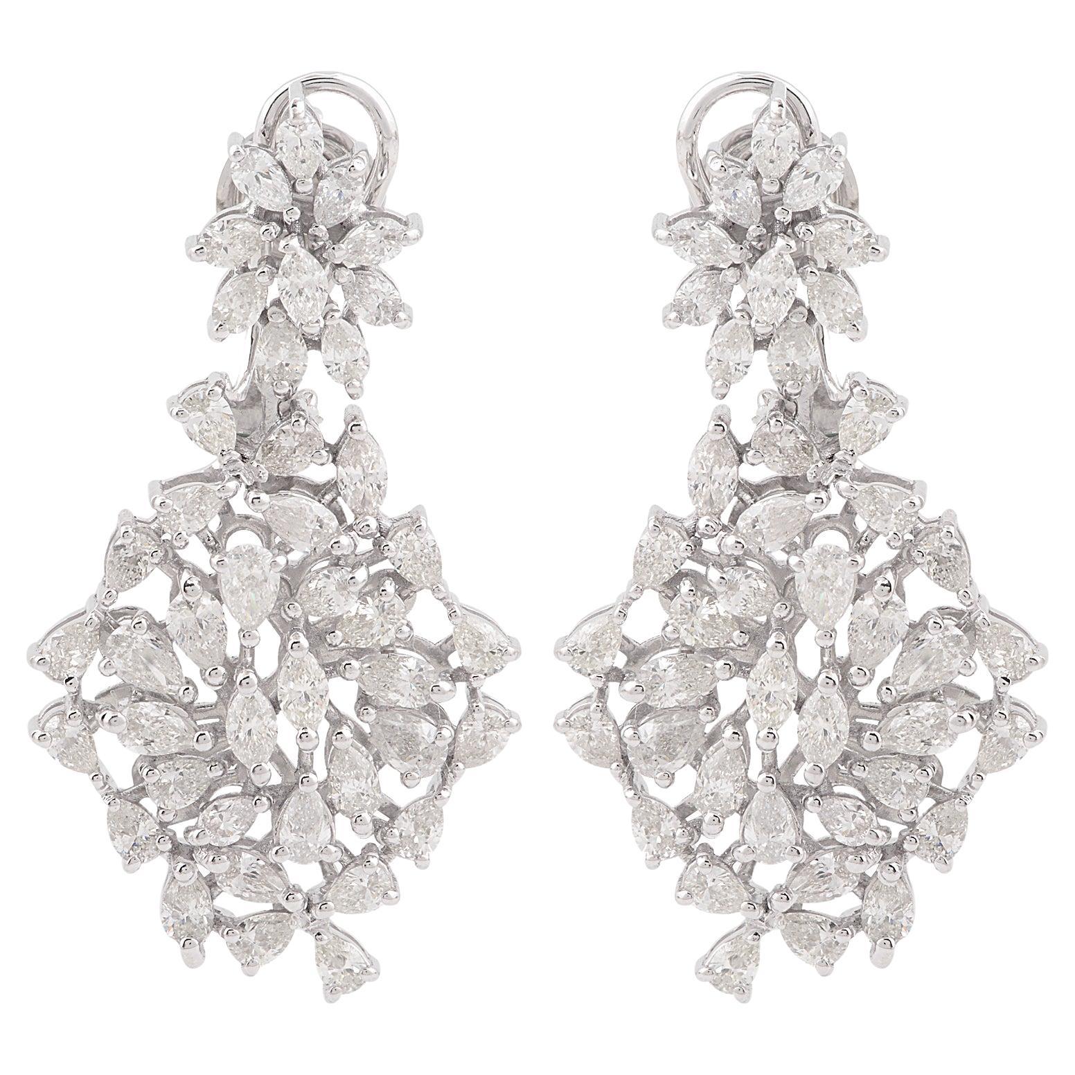Real SI/HI Pear Marquise Diamond Cluster Earrings 18 Karat White Gold 4.60 Ct. For Sale