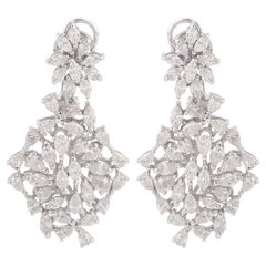 Real SI/HI Pear Marquise Diamond Cluster Earrings 18 Karat White Gold 4.60 Ct.