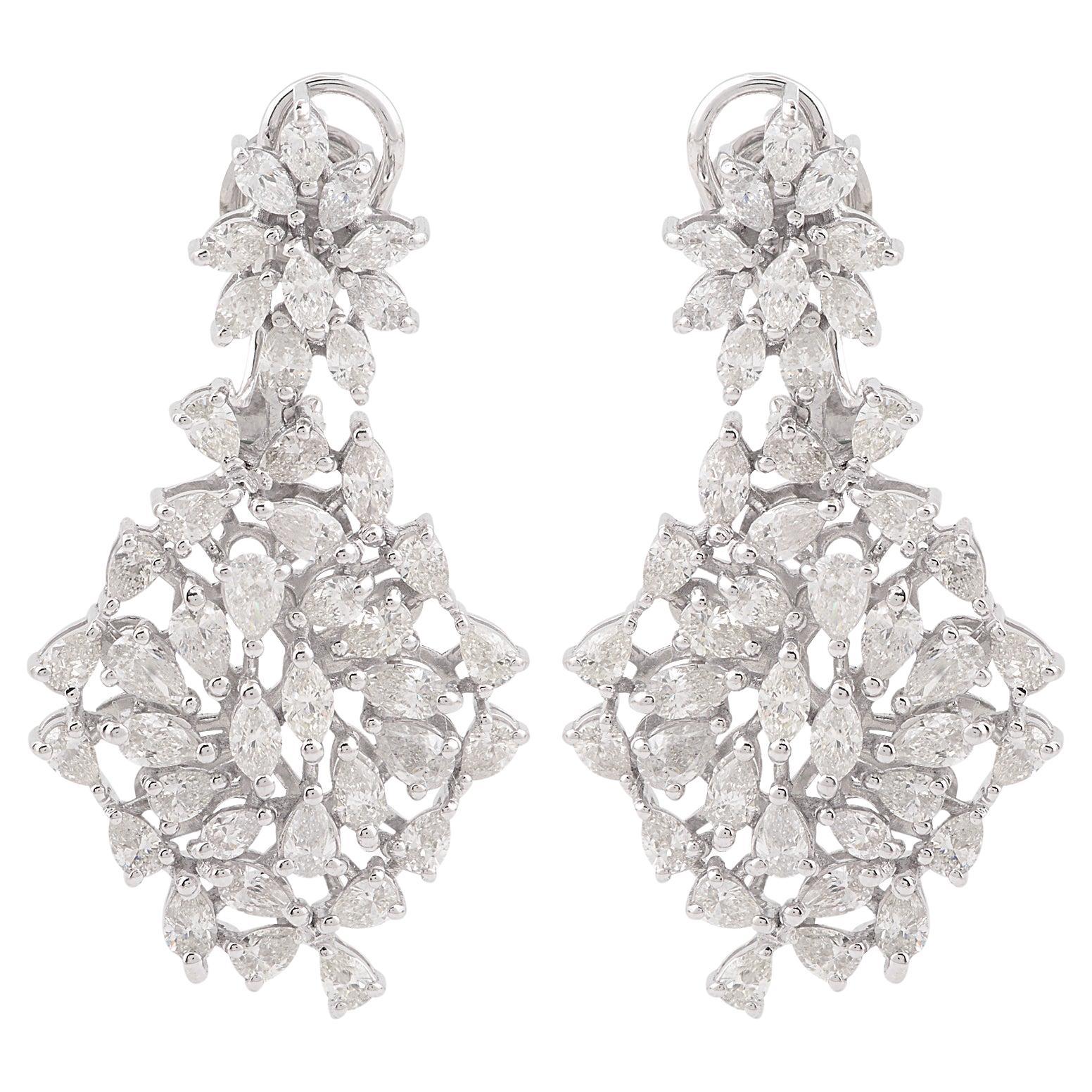 Boucles d'oreilles grappe de diamants poires marquées SI/HI en or blanc 18 carats 4.60 Ct. en vente