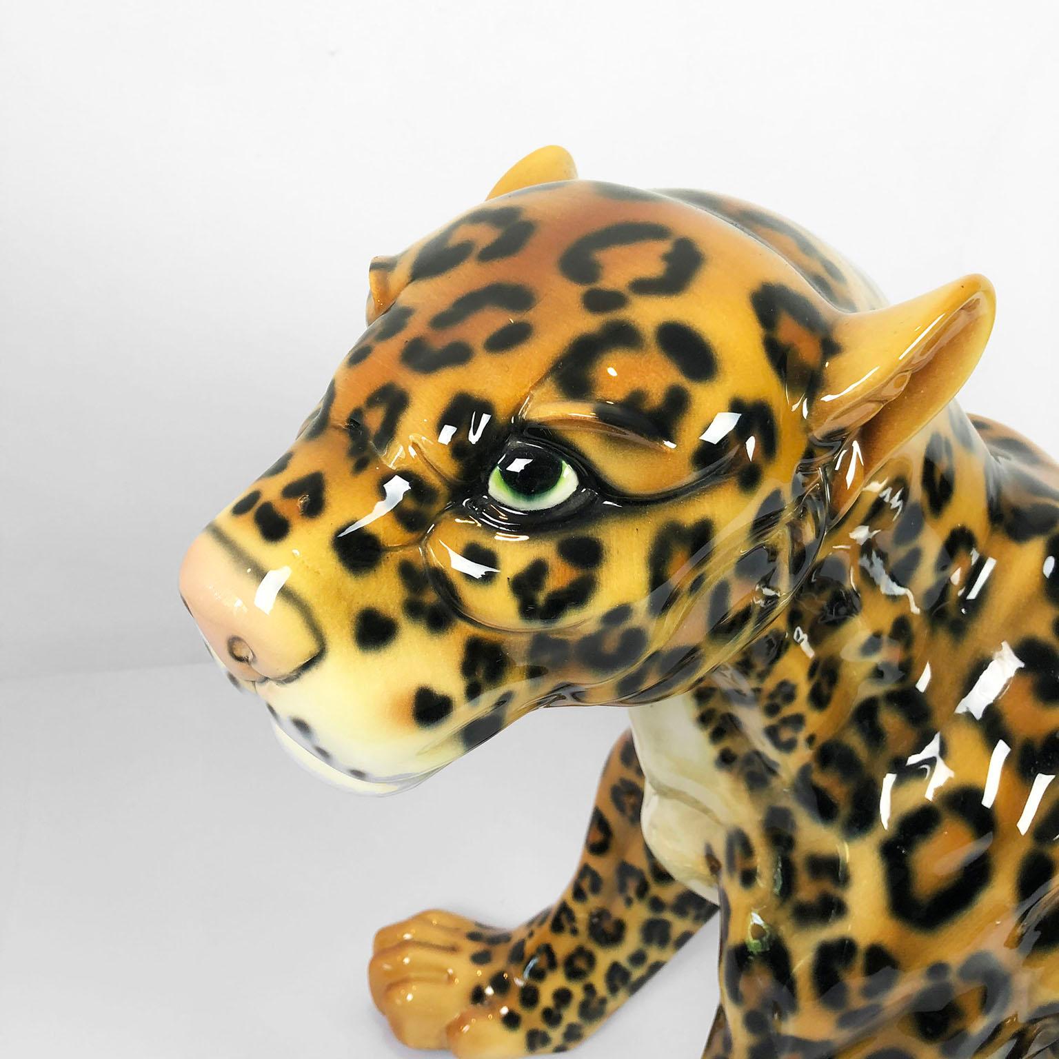 Rare real size jaguar ceramic sculpture by Cerámica de Cuernavaca, circa 1970, Cuernavaca México.
Measures: 104 cm. tall.