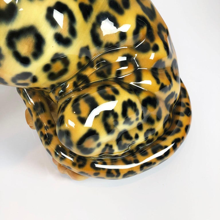 Mid-Century Modern Real Size Jaguar Ceramic Sculpture by Cerámica de Cuernavaca For Sale