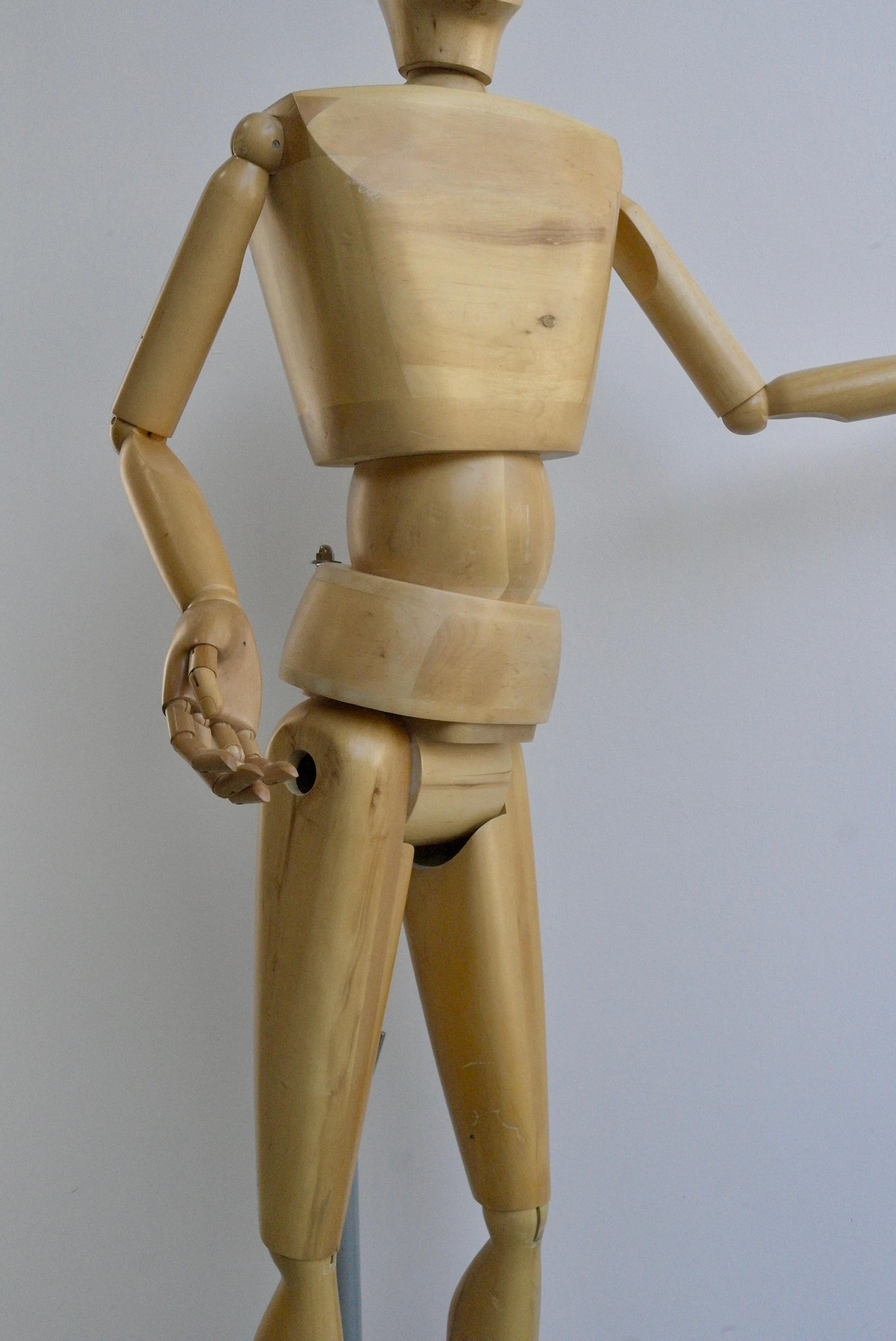Italian Real Size Wooden Portraiture Mannequin Figurine, 1970s