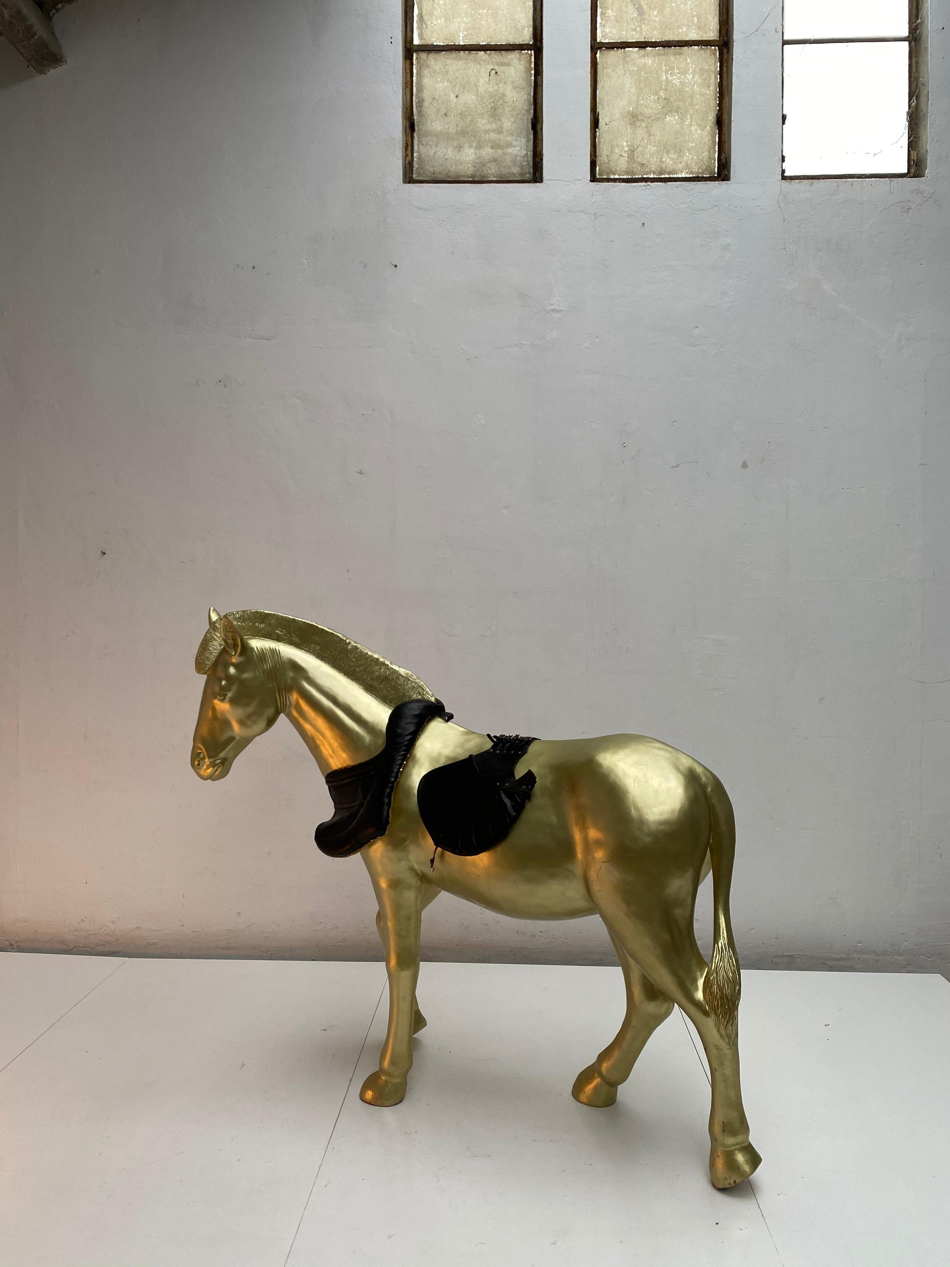 Dutch Real Sized Golden Horse by Lingerie Designer Marlies Dekkers, the Netherlands