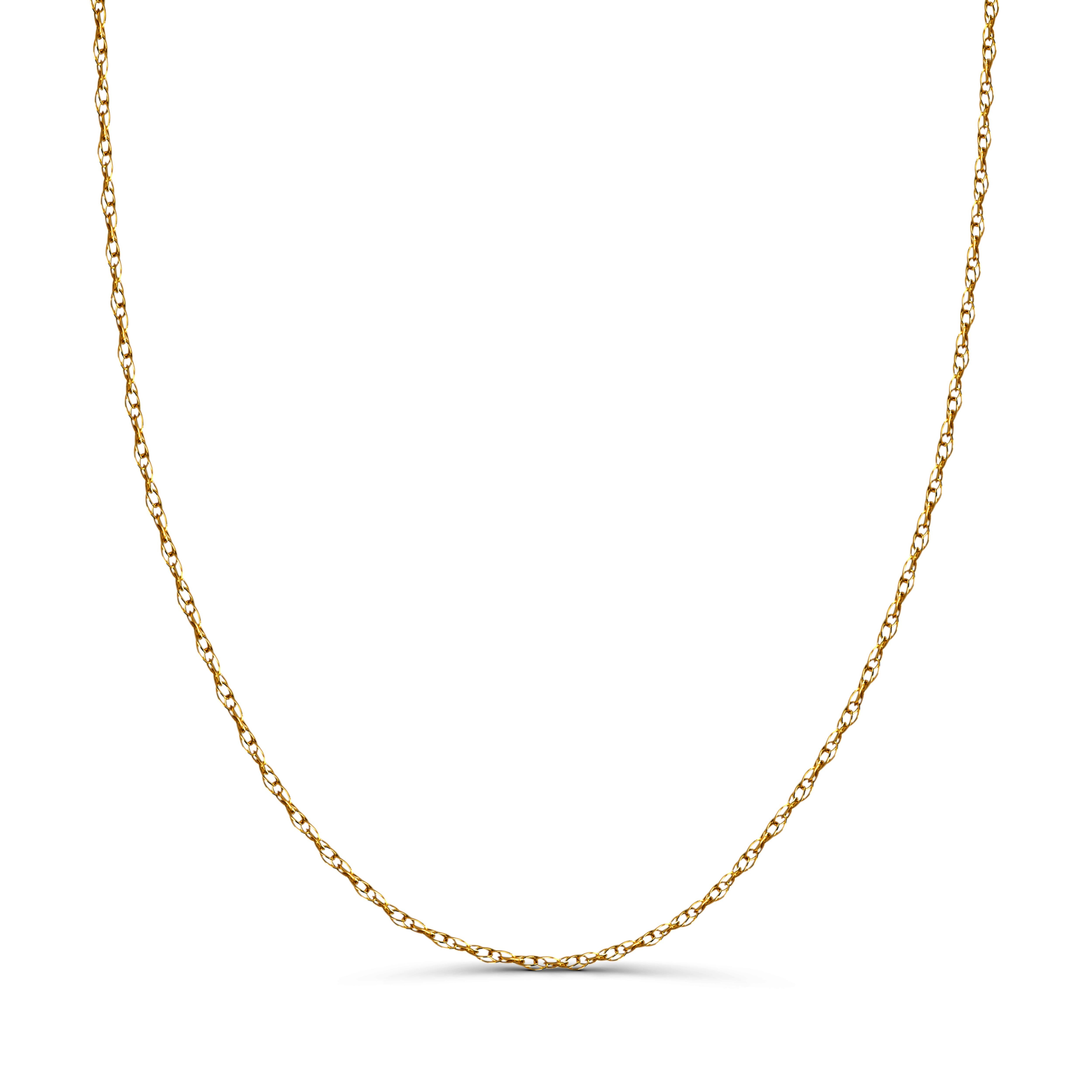 Classic Women's Real Solid 14K Yellow Gold Rope Chain. This genuine gold rope chain is 18 inches in length, approx. 0.50 grams in weight and 0.6mm wide.

This gold rope chain is genuine and comes stamped solid 14K gold.

We only offer real gold