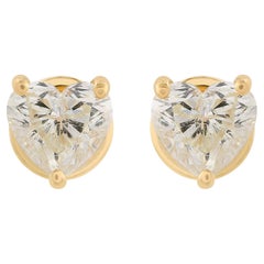 Real Solitaire Heart Shape Diamond Minimalist Stud Earrings 14 Karat Yellow Gold