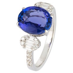 Used Real Tanzanite White 18K Gold White Diamond Ring for Her