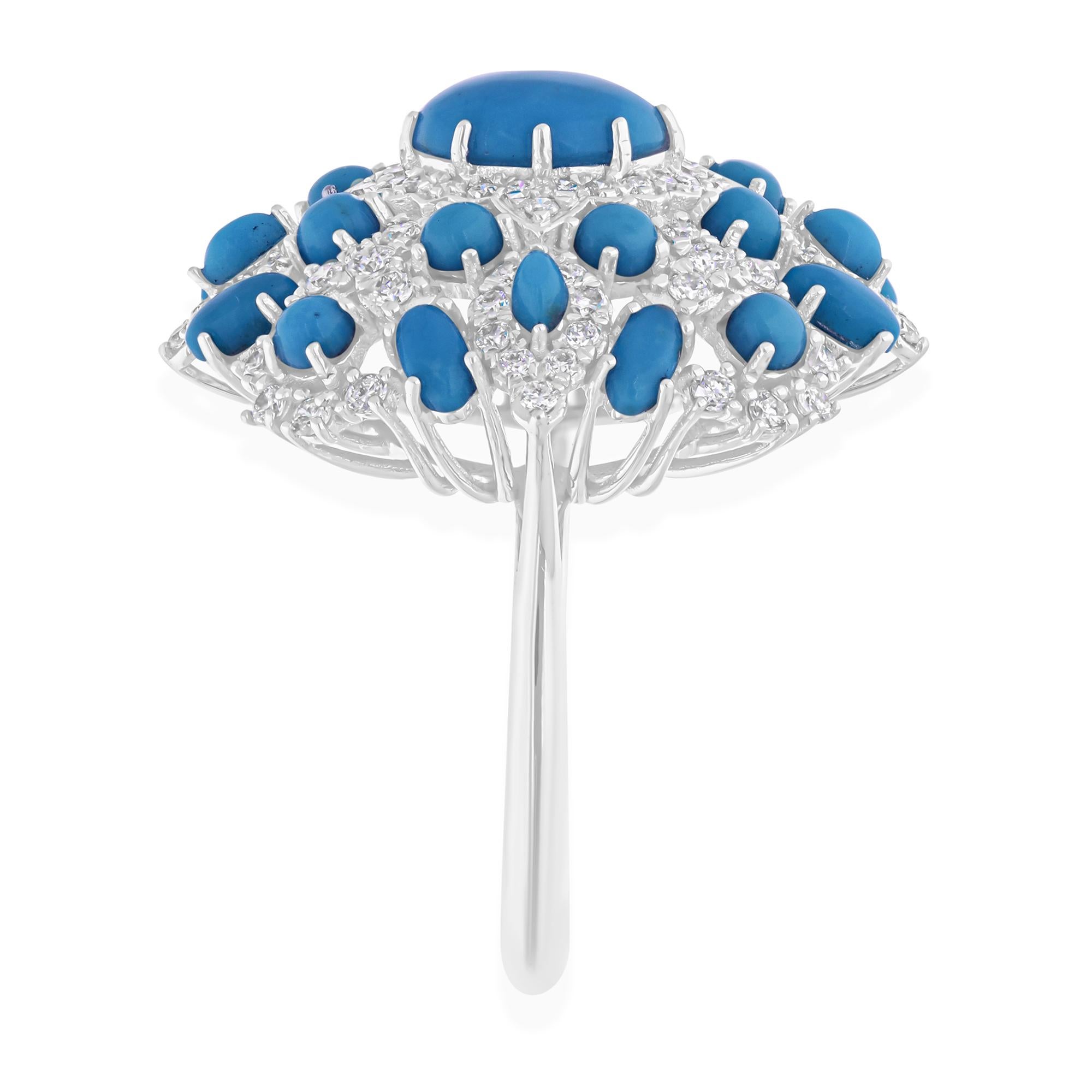Dieser exquisite Ring ist aus 14-karätigem Gold gegossen und mit 2,82 Karat Türkisen und 0,82 Karat funkelnden Diamanten besetzt.

FOLLOW SPECTRUM JEWELS Storefront, um die neueste Collection'S und exklusive Stücke zu sehen. Spectrum Jewels ist